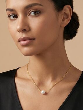 18k Gold Plated Chain Necklace with White Pearl Pendant